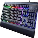 Dacoity Gaming Keyboard, 104 Keys All-Metal Panel, Rainbow LED Backlit Quiet Computer Keyboard, Wris