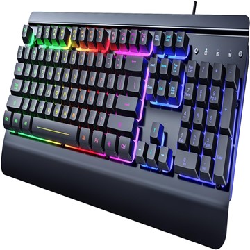 Dacoity Gaming Keyboard, 104 Keys All-Metal Panel, Rainbow LED Backlit Quiet Computer Keyboard, Wris