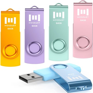 MOSDART 64GB USB Flash Drive 5 Pack, 64 GB Pastel Multicolor Multipack USB2.0 Thumb Drives, Swivel D